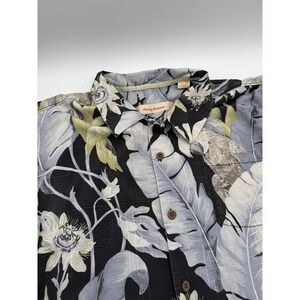 Tommy Bahama Floral Tiki Hawaiian Parrot Button Up Shirt Island Men XXL Silk